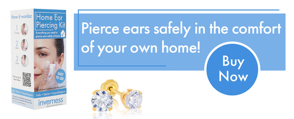 Ear piercing home kit available in gold or silver . It's easy and simple to use and can be done safely and hygieneicalley from the comfort of your own home